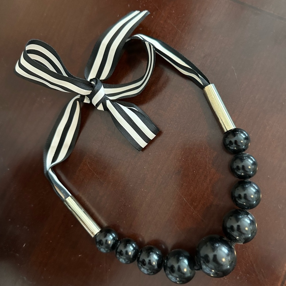 H&M Black and White Necklace with Ribbon Accent